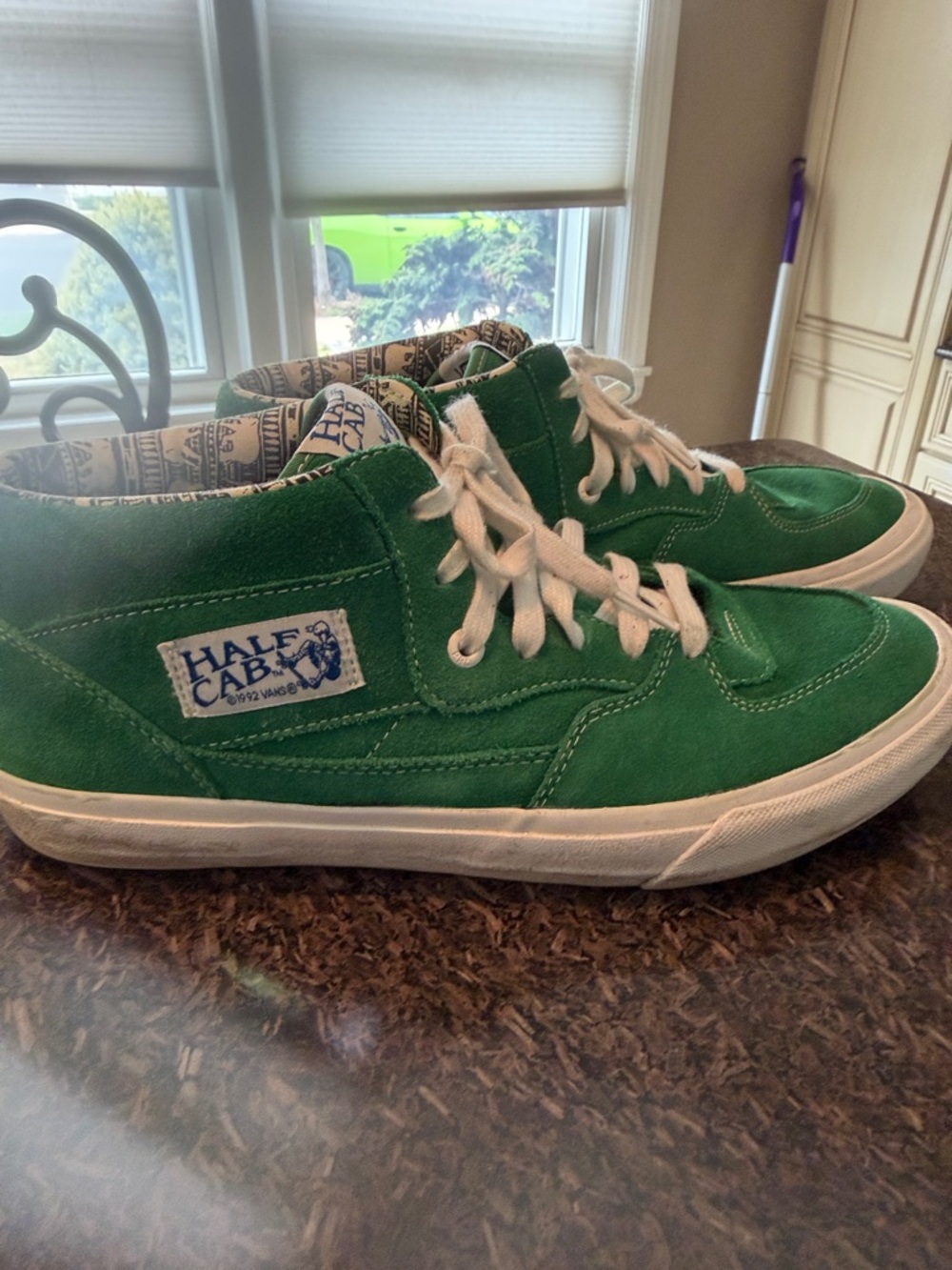 Vans Kids Half Cab Suede Sneakers - Green with White Laces